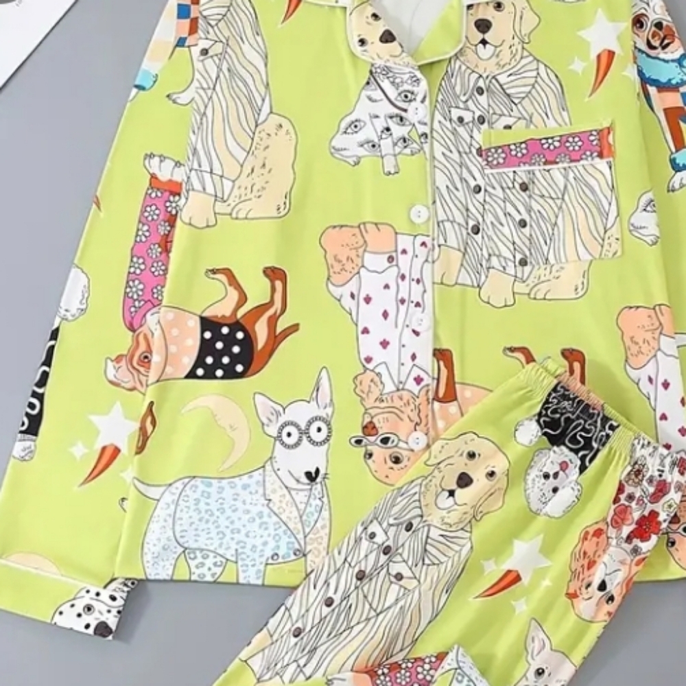 NeW ! Boho Doggy l Print Pajamas Satin